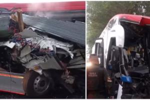 accidente en magdalena Aparatoso accidente entre un bus de Brasilia y una tractomula