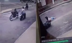 Mujer es arrastrada por ladrones en moto durante violento robo en Bucaramanga