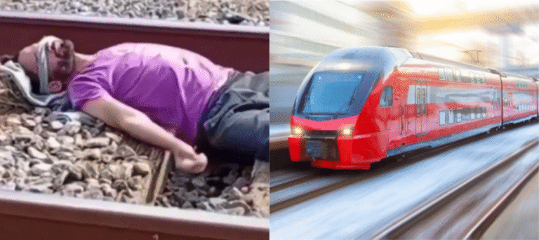 Un hombre se acuesta en las vías y deja que un tren le pase por encima para grabar video viral