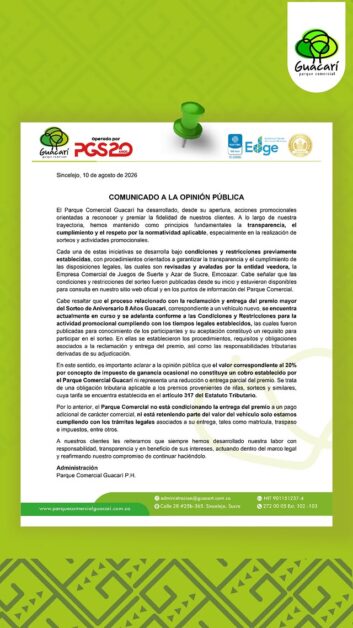Centro Comercial Guacarí se pronuncia por polémica en sorteo de un carro en Sincelejo