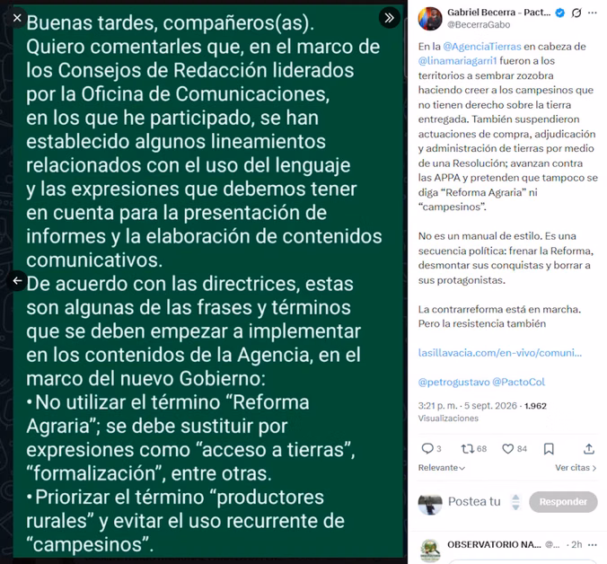 Atención: ¿ya no se puede decir “campesinos”? La directriz en la ANT que desató polémica